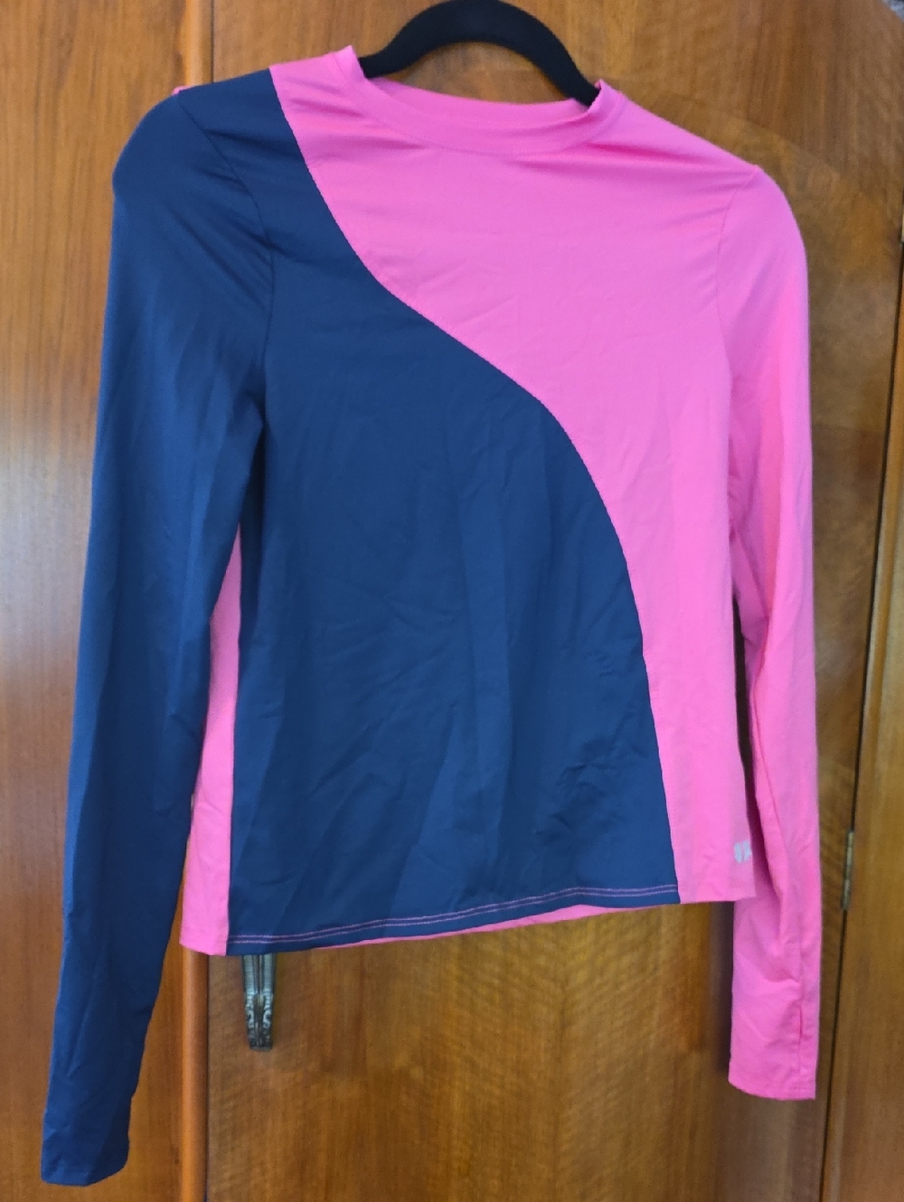 EleVen by Venus Williams Bright Pink/Navy Crew Neck Top